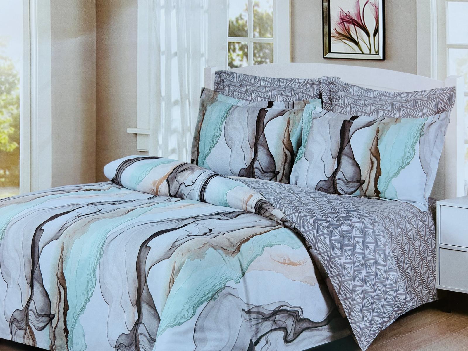 Lenjerie de pat FINET 6 piese, 2 persoane – cearșaf clasic (fără elastic) „Aqua Marble Flow” 💧🩶 Lenjerie de pat FINET 6 piese, 2 persoane – cearșaf clasic (fără elastic) „Aqua Marble Flow” 💧🩶